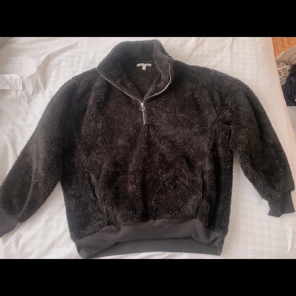 Black fur quarter zip jacket from Express, size Sm